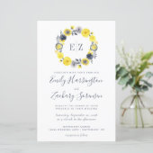 Budget Monogram Geel Geel Gray Floral Wedding Invi (Staand voorkant)