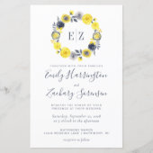 Budget Monogram Geel Geel Gray Floral Wedding Invi (Voorkant)