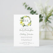 Budget Monogram Gele Floral Wedding Uitnodiging (Staand voorkant)
