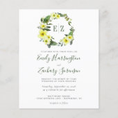 Budget Monogram Gele Floral Wedding Uitnodiging (Voorkant)