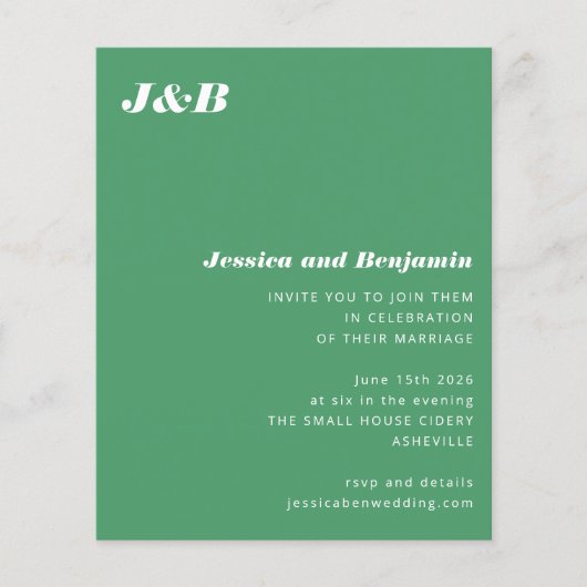 Budget Monogram Groene Foto Weduwschap Uitnodiging (Voorkant)