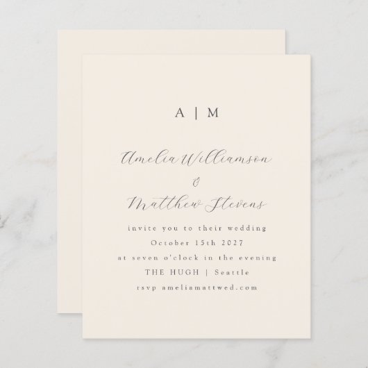 Budget Monogram Ivory Minimal Wedding (Voorkant / Achterkant)