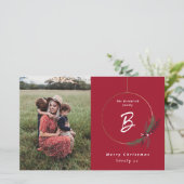 Budget Monogram Krans Foto Kerstkaart (Staand voorkant)