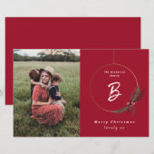 Budget Monogram Krans Foto Kerstkaart (Voorkant / Achterkant)