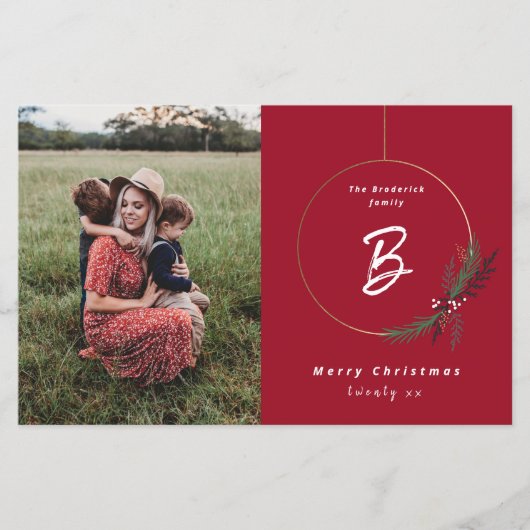 Budget Monogram Krans Foto Kerstkaart (Voorkant)