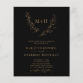 Budget Monogram Krans Zwart bruiloft Uitnodigen (Voorkant)