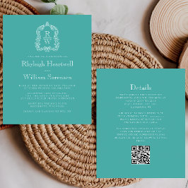 Budget Monogram Kreeft Turquoise QR Code Huwelijk