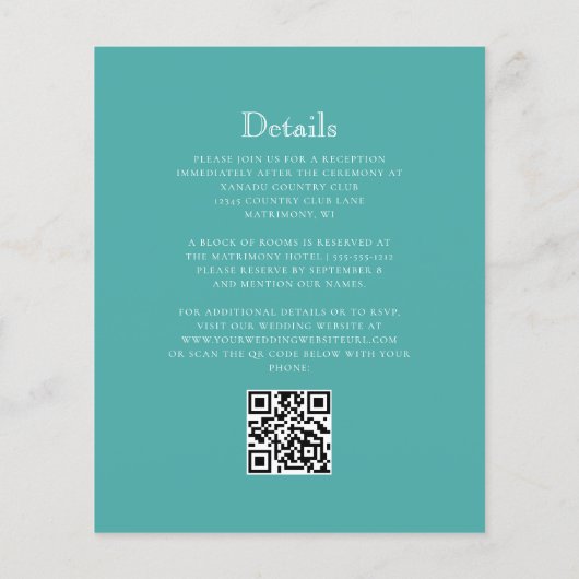 Budget Monogram Kreeft Turquoise QR Code Huwelijk (Achterkant)