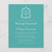 Budget Monogram Kreeft Turquoise QR Code Huwelijk (Voorkant)