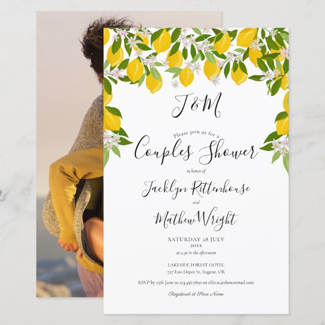 Budget Monogram Lemons Couples Shower Foto nodigt  (Voorkant / Achterkant)