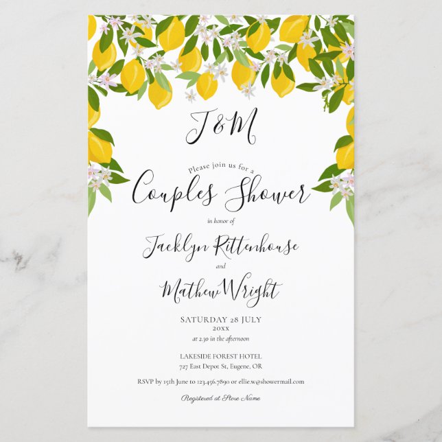 Budget Monogram Lemons Couples Shower Uitnodiging (Voorkant)