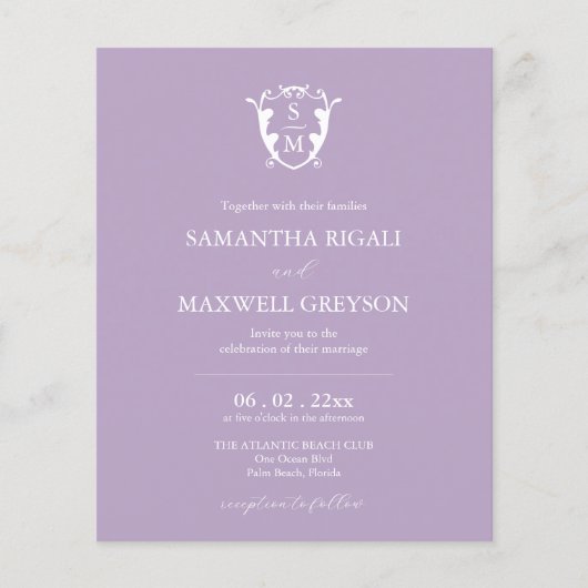 Budget Monogram Lila bruiloft uitnodiging Flyer (Voorkant)