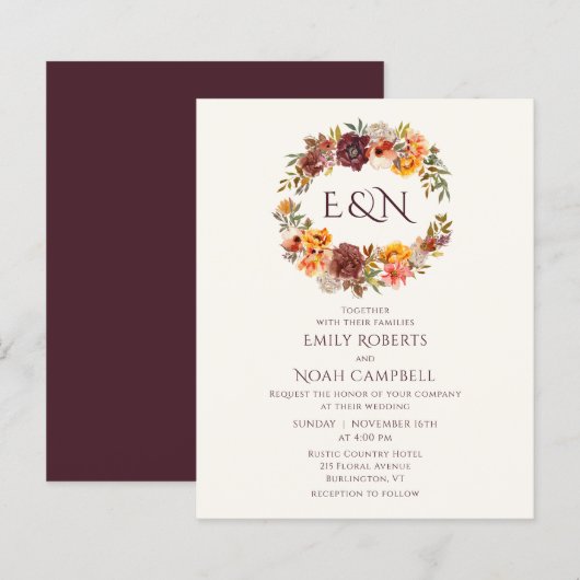 Budget Monogram najaar Rustic Plum Floral Wedding (Voorkant / Achterkant)