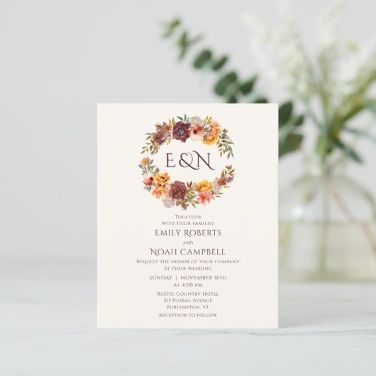 Budget Monogram najaar Rustic Plum Floral Wedding (Staand voorkant)