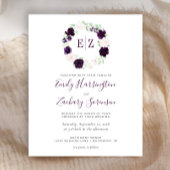 Budget Monogram Paarse Blos Bloem Bruiloft Uitnodi