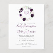 Budget Monogram Paarse Blos Bloem Bruiloft Uitnodi (Voorkant)