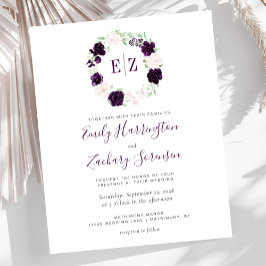 Budget Monogram Paarse Blush Floral Wedding Invite
