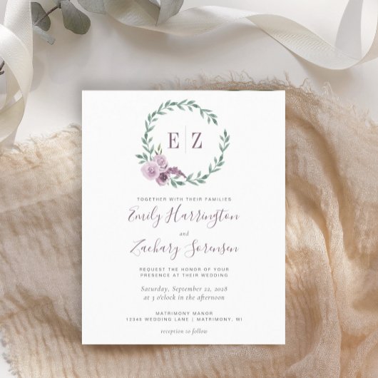 Budget Monogram Paarse Floral Weddenschap