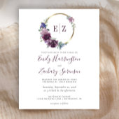 Budget Monogram Paarse Wreath Wedding Uitnodiging