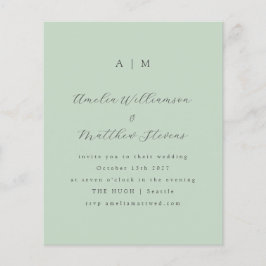 Budget Monogram Pistachio Mint Wedding Uitnodiging