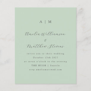 Budget Monogram Pistachio Mint Wedding Uitnodiging