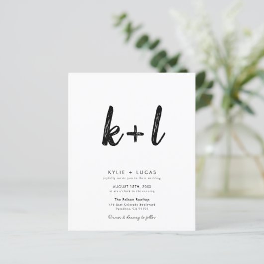 Budget Monogram QR Code Foto Uitnodiging voor brui (Staand voorkant)