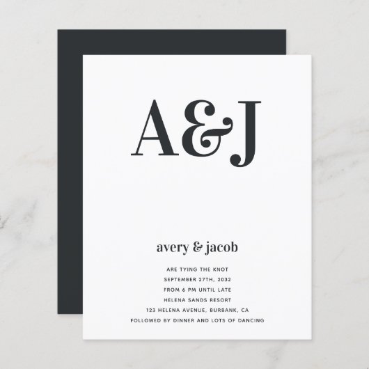 Budget Monogram QR Code Weddenschap Uitnodiging (Voorkant / Achterkant)