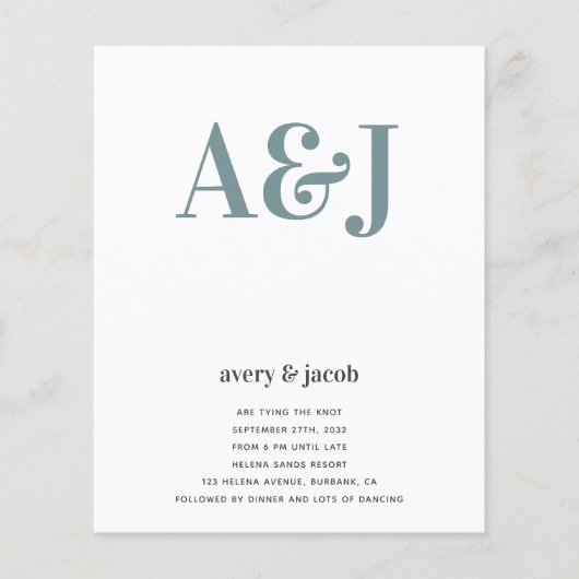 Budget Monogram QR Code Weddenschap Uitnodiging Flyer (Voorkant)