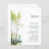 Budget Monogram QR Code Woodland Wedding Invite (Voorkant / Achterkant)