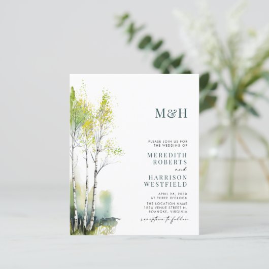 Budget Monogram QR Code Woodland Wedding Invite (Staand voorkant)