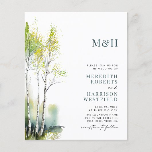 Budget Monogram QR Code Woodland Wedding Invite (Voorkant)