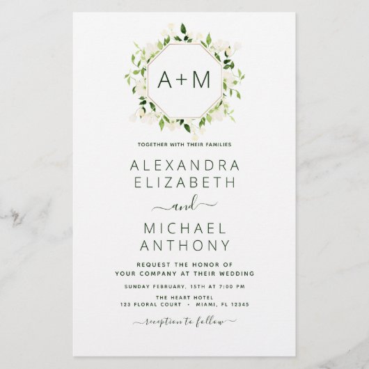 Budget Monogram Sage Emerald Green Floral Wedding (Voorkant)