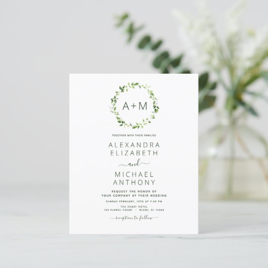 Budget Monogram Sage Emerald Green Floral Wedding (Staand voorkant)