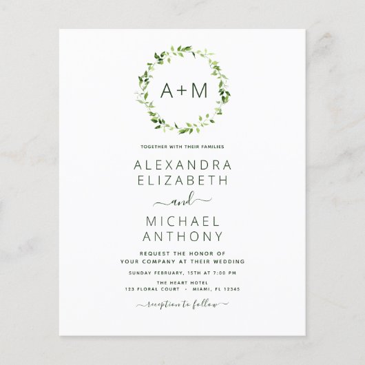 Budget Monogram Sage Emerald Green Floral Wedding (Voorkant)