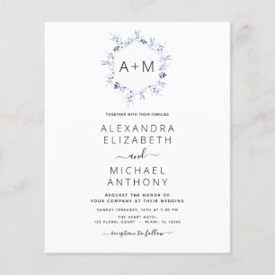 Budget Monogram Stofblauw Bloem Bruiloft Flyer