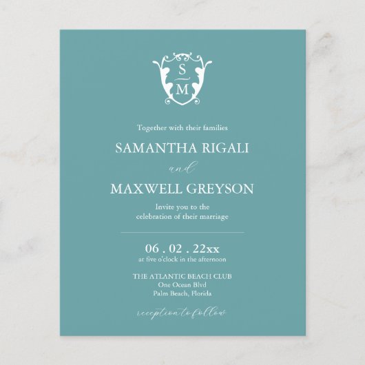 Budget Monogram Strand Huwelijksuitnodiging Flyer (Voorkant)