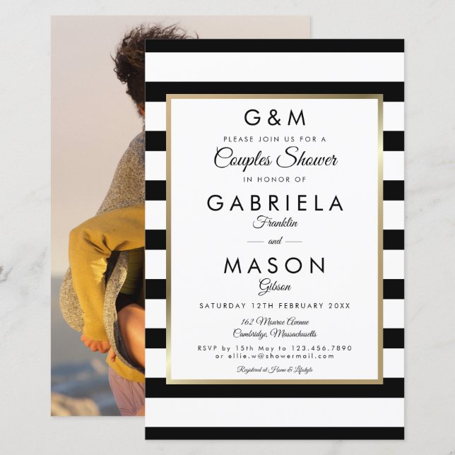 Budget Monogram Streep Koppels Bruisfeest Foto (Voorkant / Achterkant)