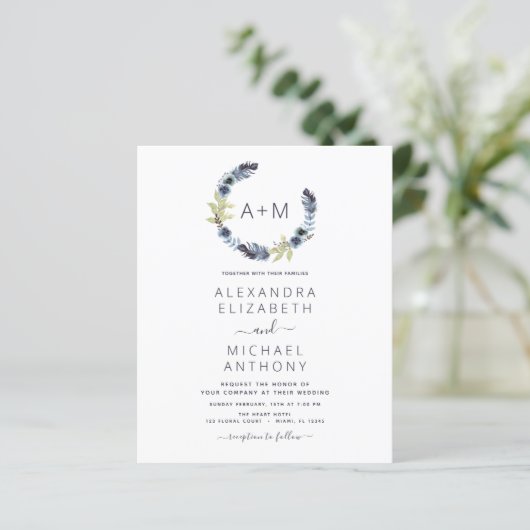 Budget Monogram Stusty Blue Boho Floral Wedding (Staand voorkant)