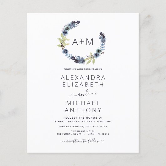 Budget Monogram Stusty Blue Boho Floral Wedding (Voorkant)