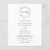 Budget Monogram Stusty Blue Floral Wedding Flyer (Voorkant)