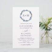Budget Monogram Stusty Blue Floral Wreath Wedding (Staand voorkant)