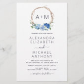 Budget Monogram Stusty Blue Floral Wreath Wedding (Voorkant)