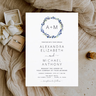 Budget Monogram Stusty Blue Floral Wreath Wedding
