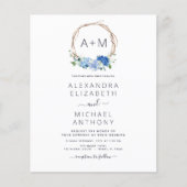 Budget Monogram Stusty Blue Floral Wreath Wedding Flyer (Voorkant)