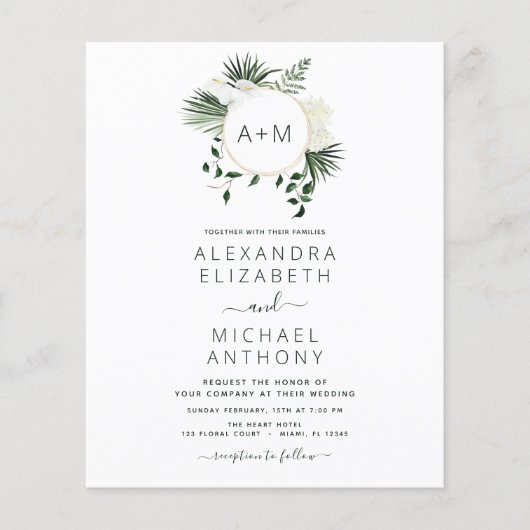 Budget Monogram Tropical Emerald Green Wedding Fly Flyer (Voorkant)