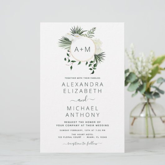 Budget Monogram Tropisch Smaragdgroen Bruiloft (Staand voorkant)