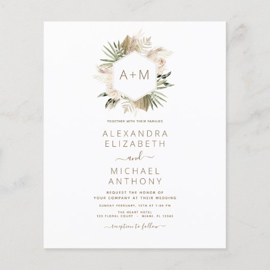 Budget Monogram Tropische Pampas Grass Wedding (Voorkant)