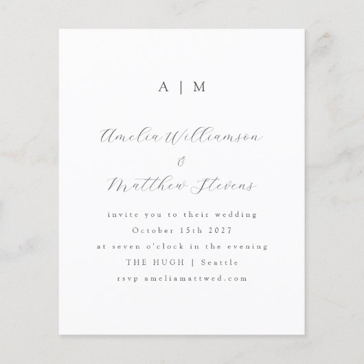 Budget Monogram White Minimal Wedding Invitation (Voorkant)