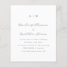 Budget Monogram White Minimal Wedding Invitation