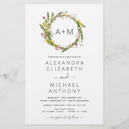 Budget Monogram Wildbloemen Emerald Green Wedding (Voorkant)